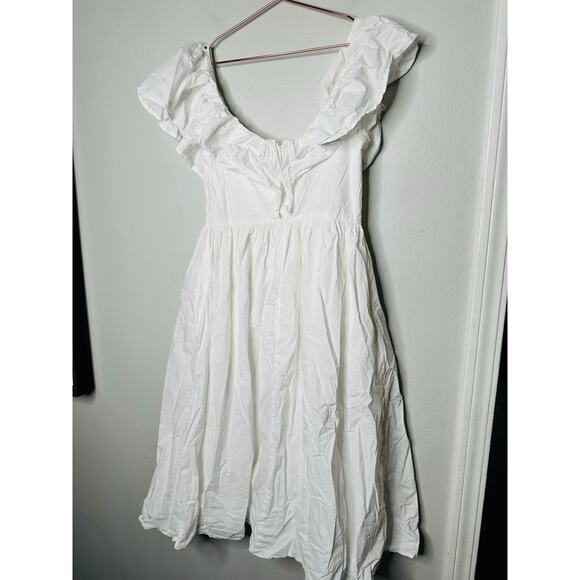 ADAM LIPPES White 100% Cotton Hourglass Cap Sleeves Eyelet Ruffle Dress Size 10 - Picture 4 of 9